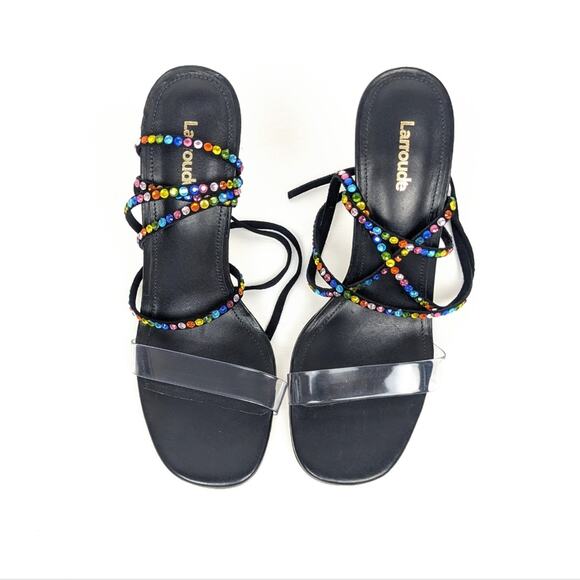 NWOT Larroudé Disco Gloria Rainbow Embellished Wrap Sandals Size 7 - Picture 5 of 12